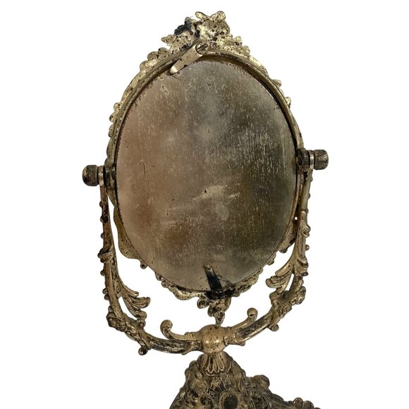 Antique Decorative French-Style Ornate Bronze Vanity Mirror Tilting Stand - Picture 7 of 9